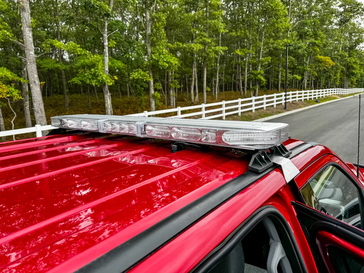 Top deck forward view showing diamond-plate section and circular hatch cover.